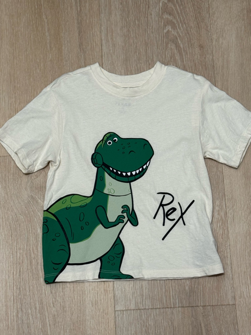 Old Navy Cream Tee with Green Rex Dinosaur Graphic